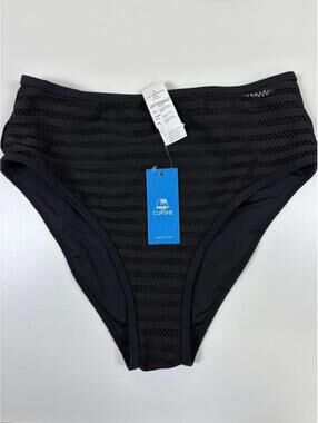 NEW Cupshe Bikini Bottom Size S Black Textured High Cut Swim Bottom Cheeky Fit